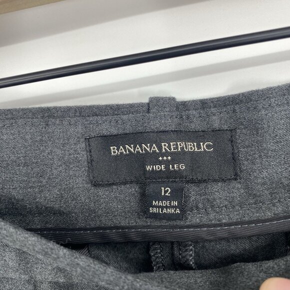 Banana Republic Size 12 Dark Gray Wide Leg Flannel Trouser Pants Pleated - Picture 6 of 9